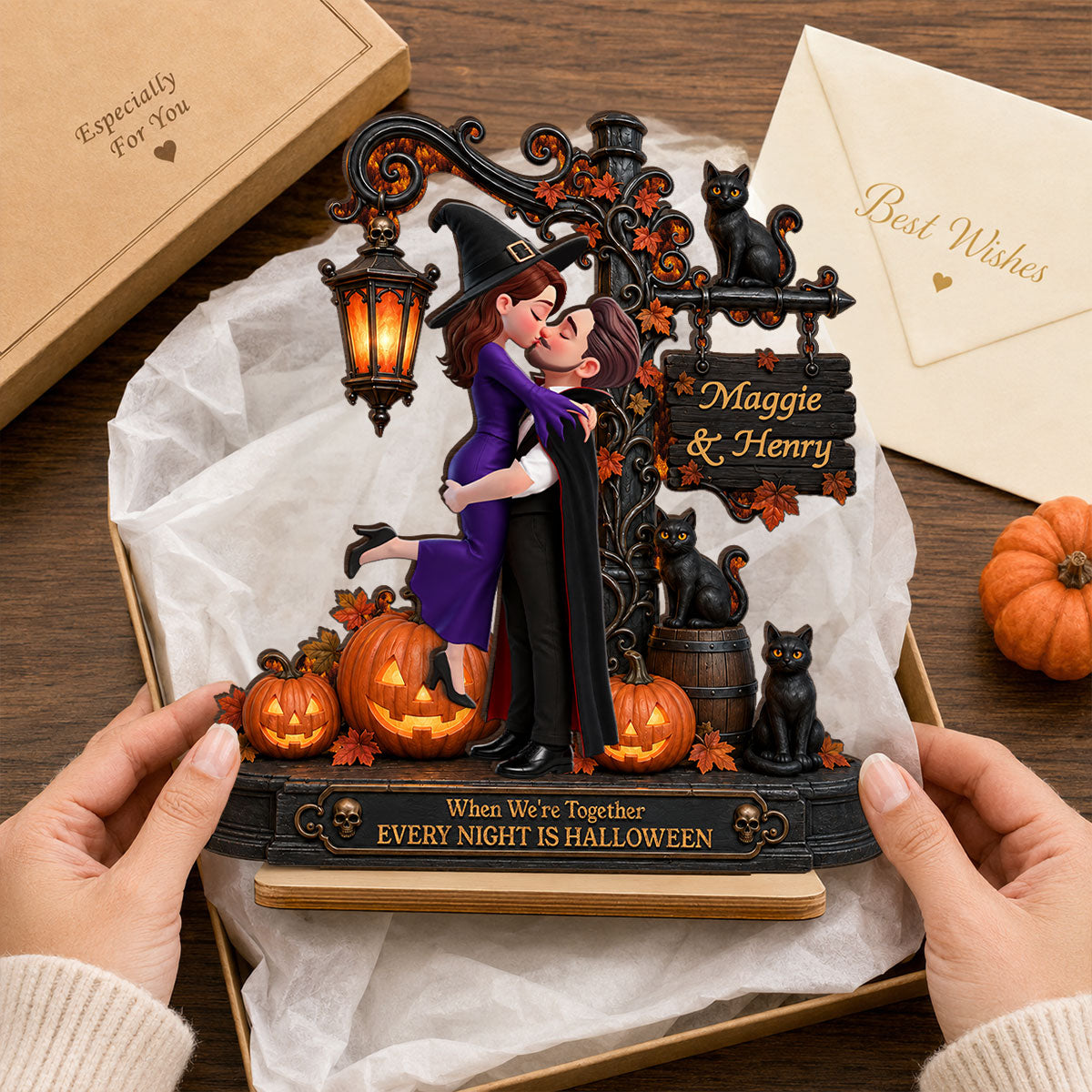 Till Death Do Us Part Kissing Couple - Personalized 2-Layered Wooden Plaque - Halloween Fall Decor for Her