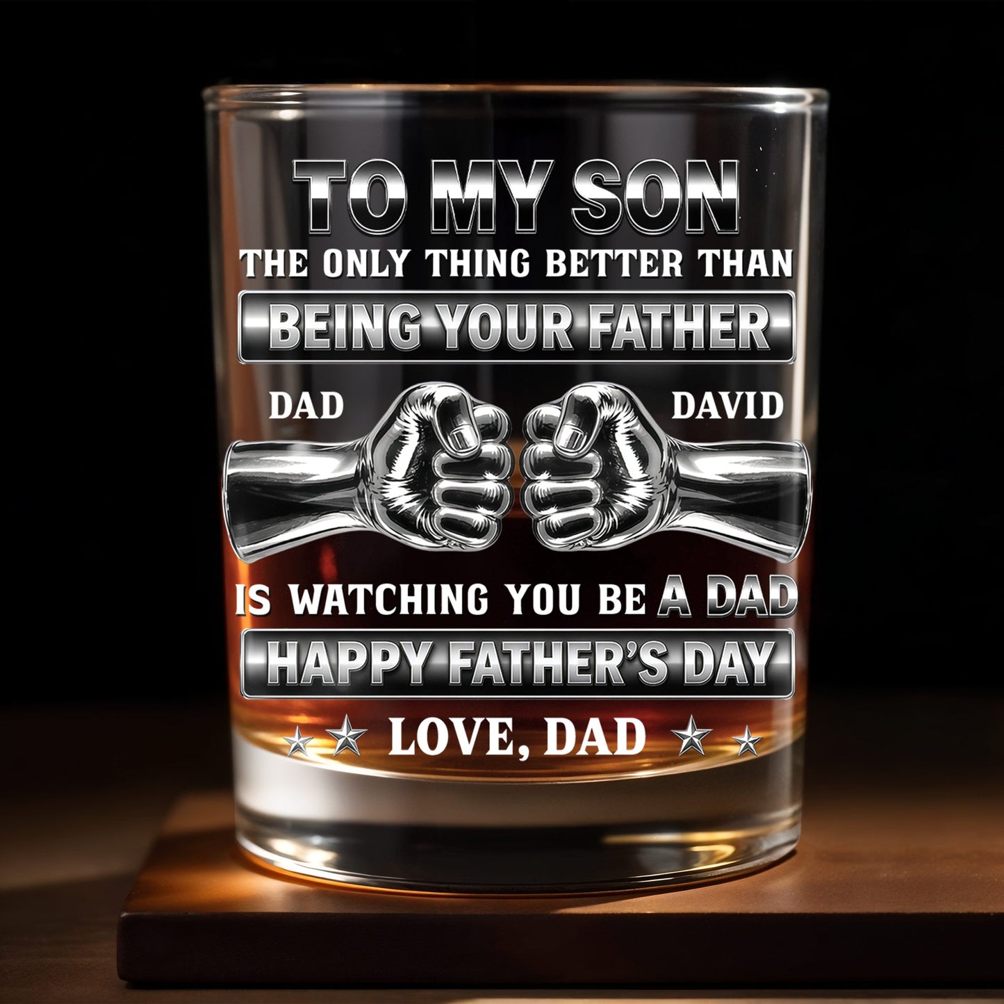 To My Son Better Than Being Your Father Fist Bump Design - Personalized Custom Whiskey Glass - SON143_RWG