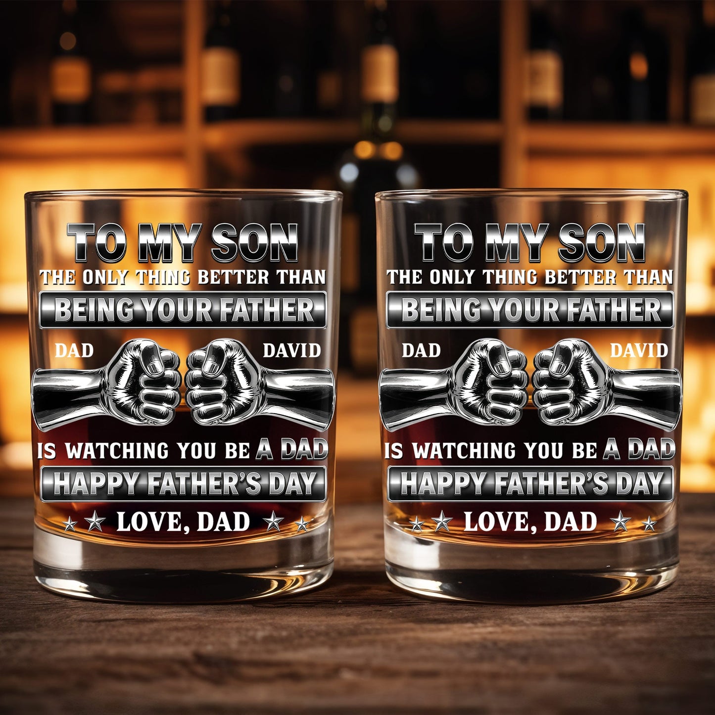 To My Son Better Than Being Your Father Fist Bump Design - Personalized Custom Whiskey Glass - SON143_RWG