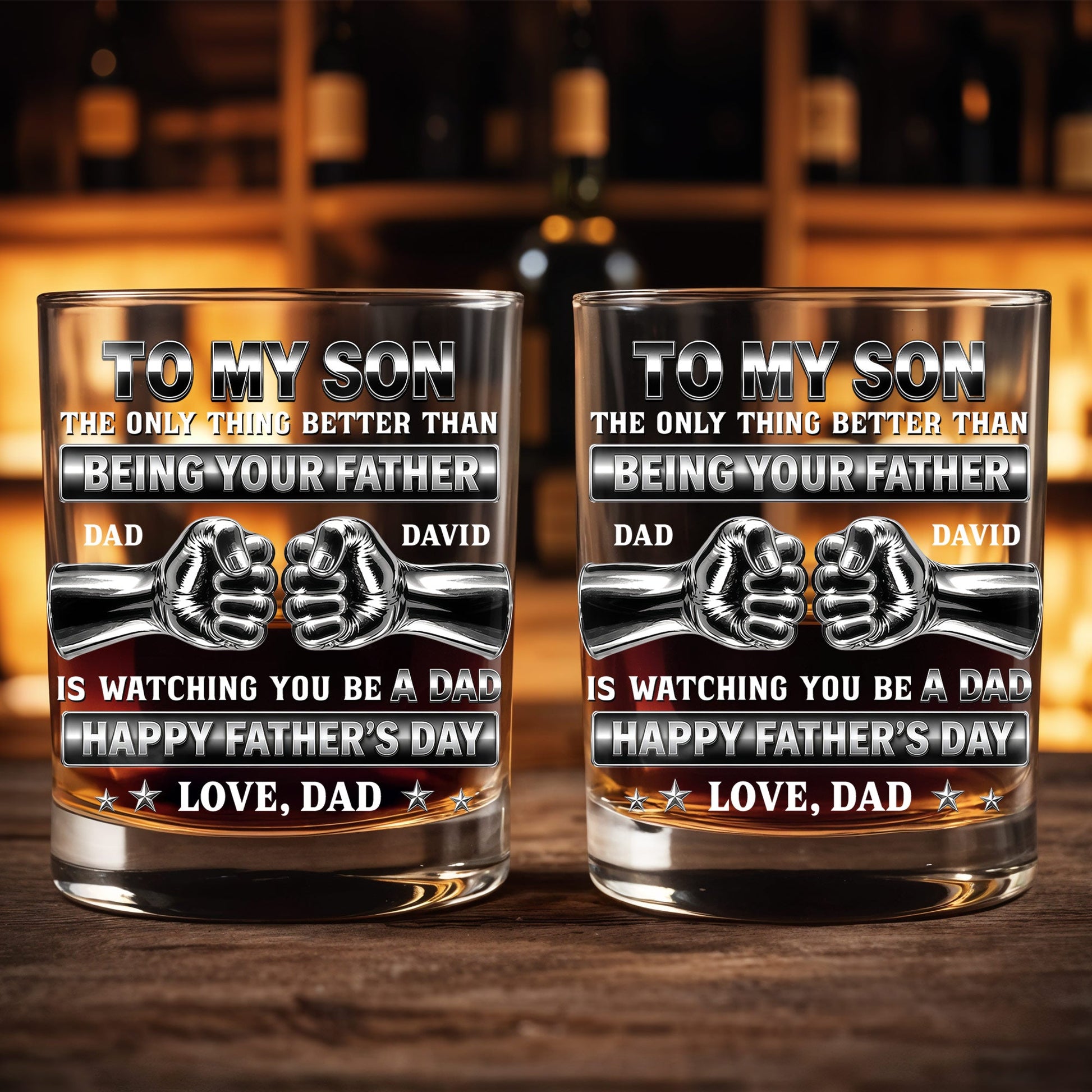 To My Son Better Than Being Your Father Fist Bump Design - Personalized Custom Whiskey Glass - SON143_RWG