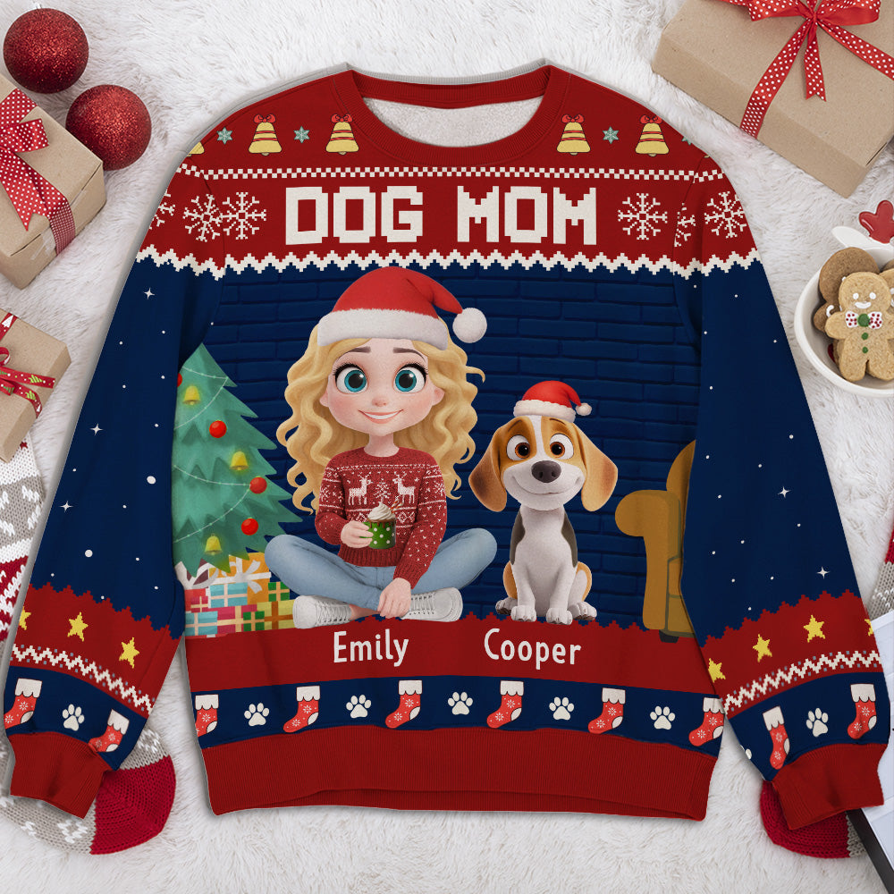Funny Cartoon Dog Dad Mom Christmas - Personalized All-Over-Print Sweatshirt