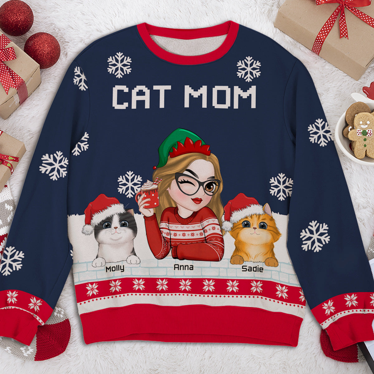 Winter Cat Mom Dad - Personalized All-Over-Print Sweatshirt