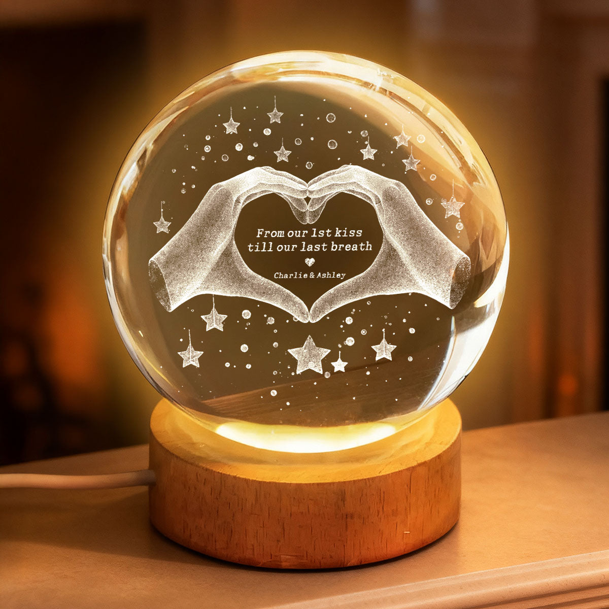 From Our First Kiss Till Our Last Breath - Personalized Crystal Ball LED Night Light