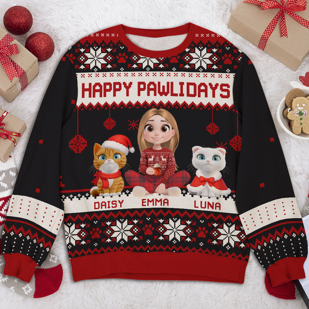 Pawlidays With Fur Cat Baby Cartoon - Personalized All-Over-Print Sweatshirt