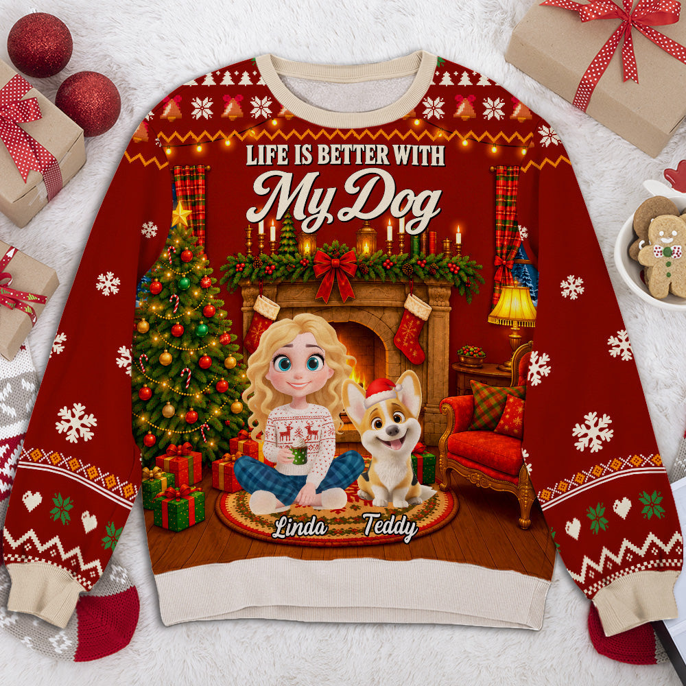 Cozy Christmas With My Dog - Personalized All-Over-Print Sweatshirt