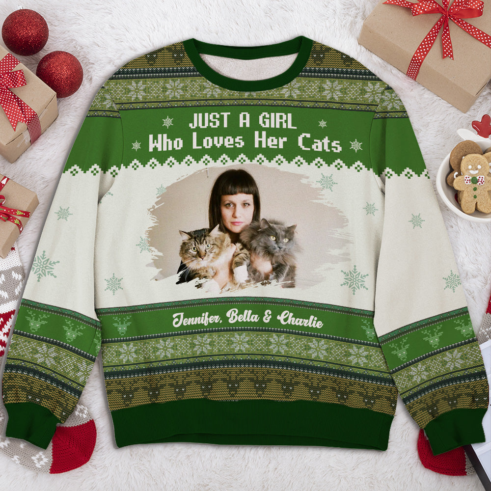 Just A Girl And Her Lovely Cats Photo - Personalized All-Over-Print Sweatshirt