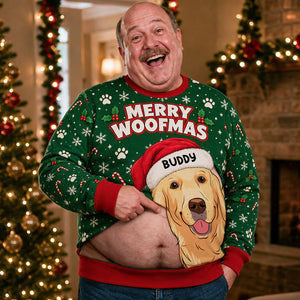 Woofmas Belly Surprise personalized all-over-print sweatshirt