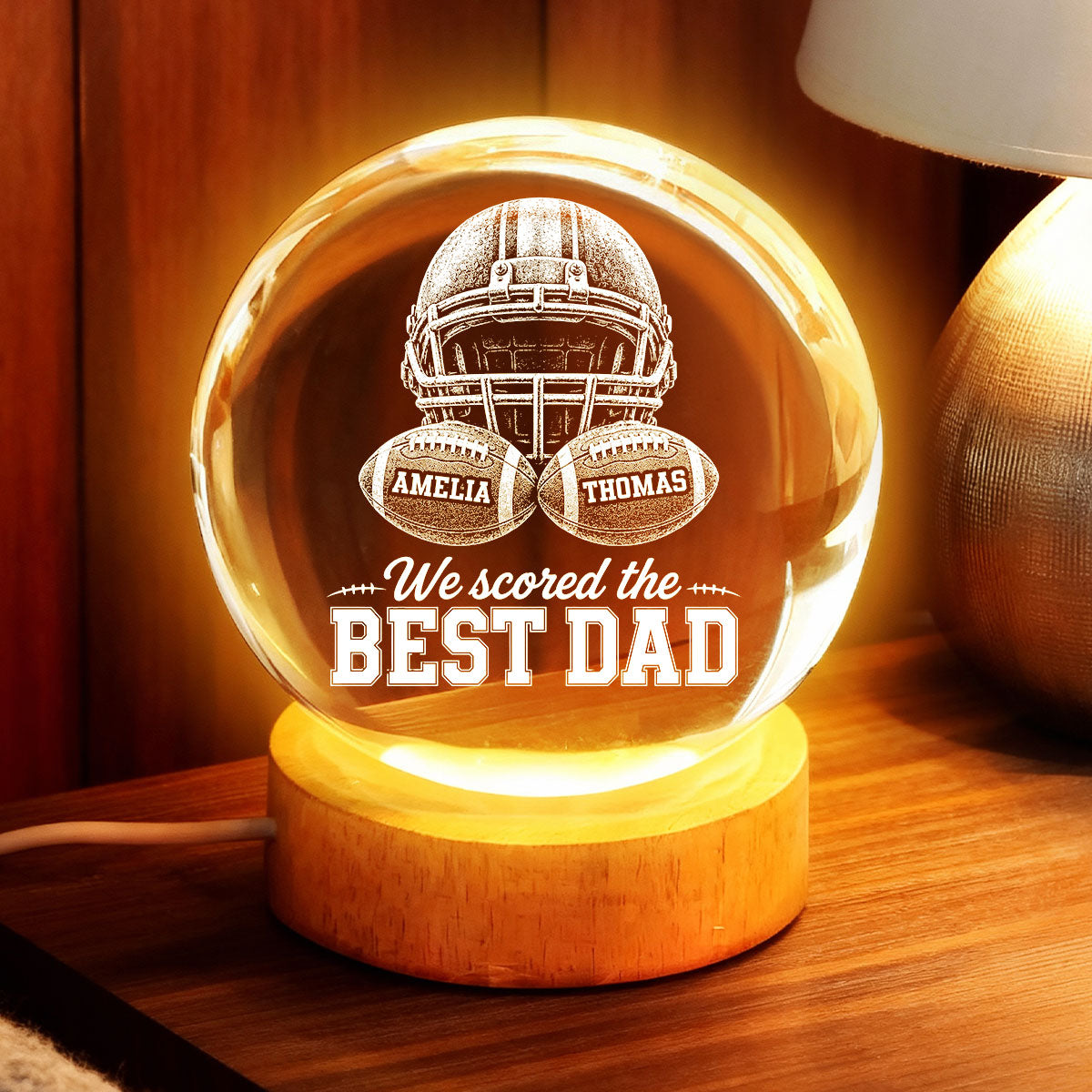 American Football We Scored The Best Dad - Personalized Crystal Ball LED Night Light