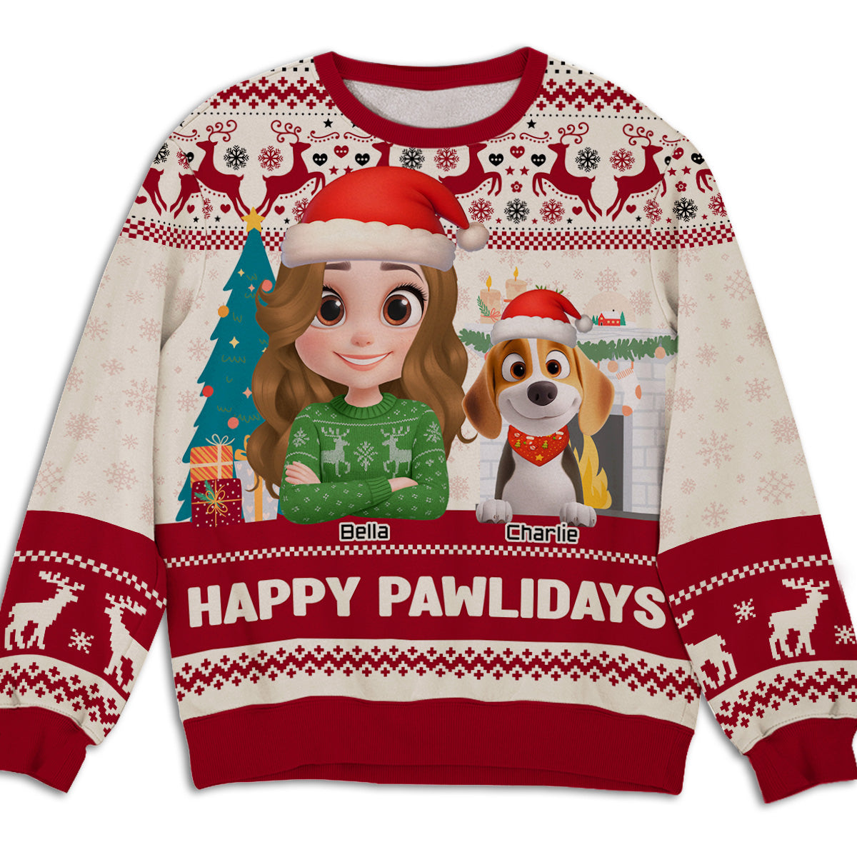 Happy Pawlidays To You Cartoon Version 2 - Personalized All-Over-Print Sweatshirt