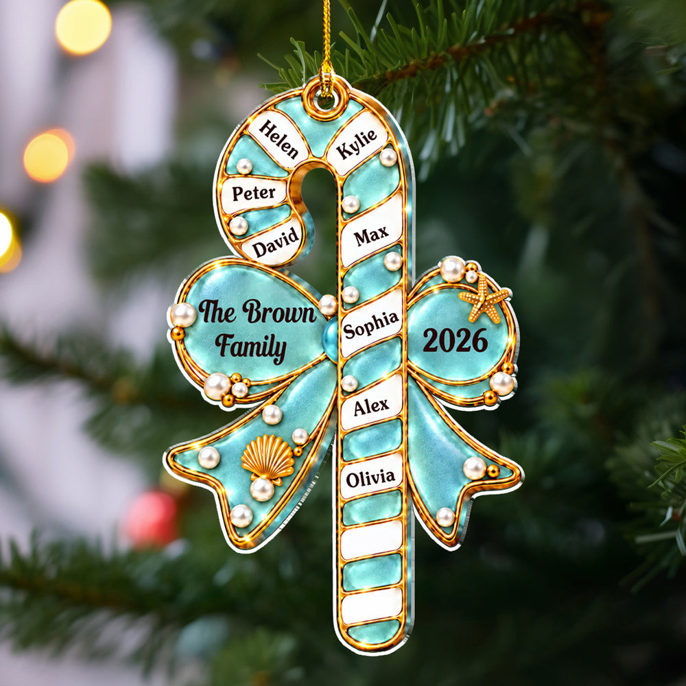 Custom Family Ornament, Christmas Gift for Family Members • Candy Cane Family - Personalized Acrylic Ornament