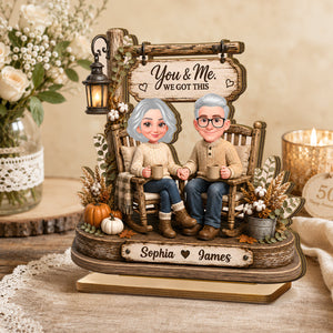 Husband Wife Sitting on Rocking Chair - Personalized 2-Layered Wooden Plaque