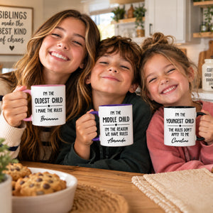 Family Rules Start With Siblings - Personalized Accent Mug