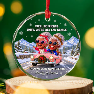 Old And Senile Besties glass ornament on the tree