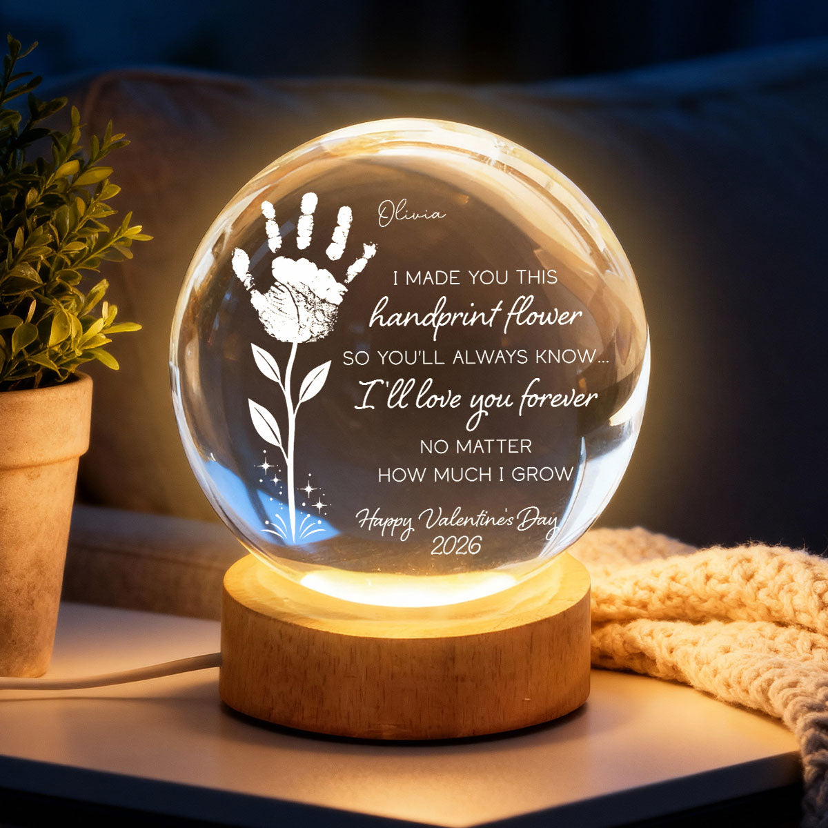 Valentine Day Handprint Art Craft - Personalized Crystal Ball LED Night Light