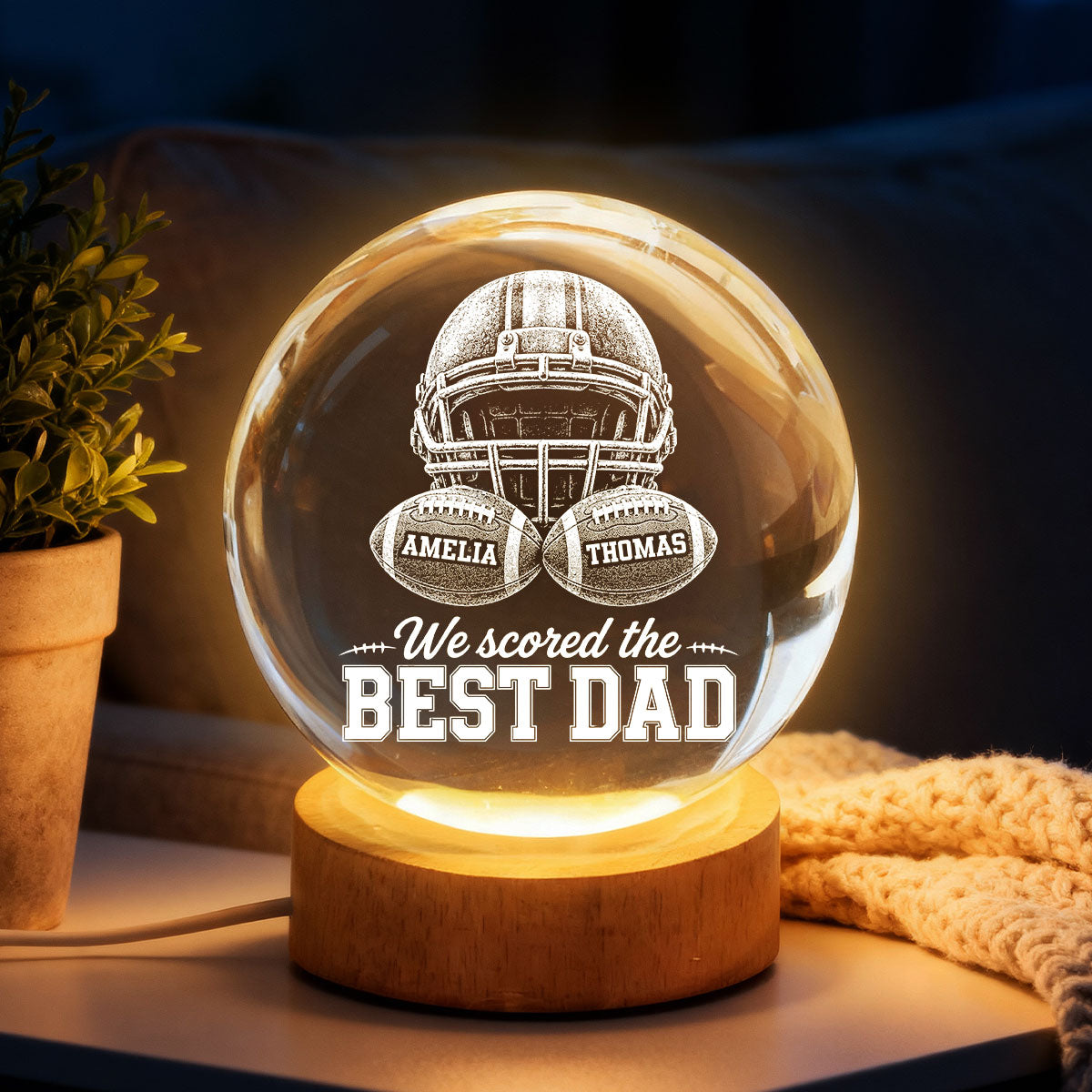 American Football We Scored The Best Dad - Personalized Crystal Ball LED Night Light