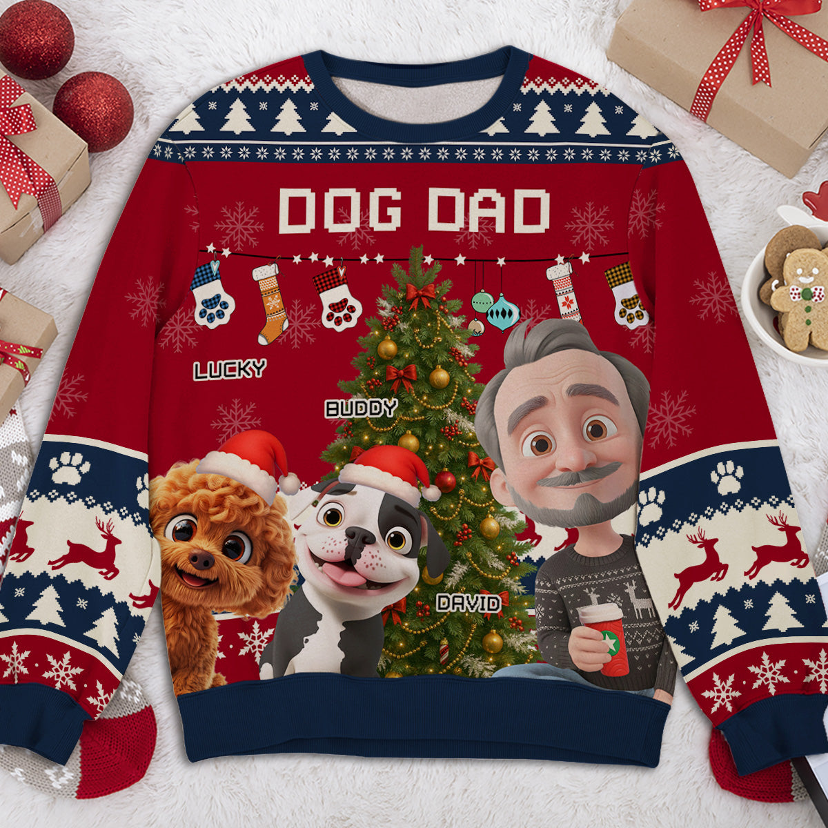 Dog Mom Dad This Pawliday - Personalized All-Over-Print Sweatshirt