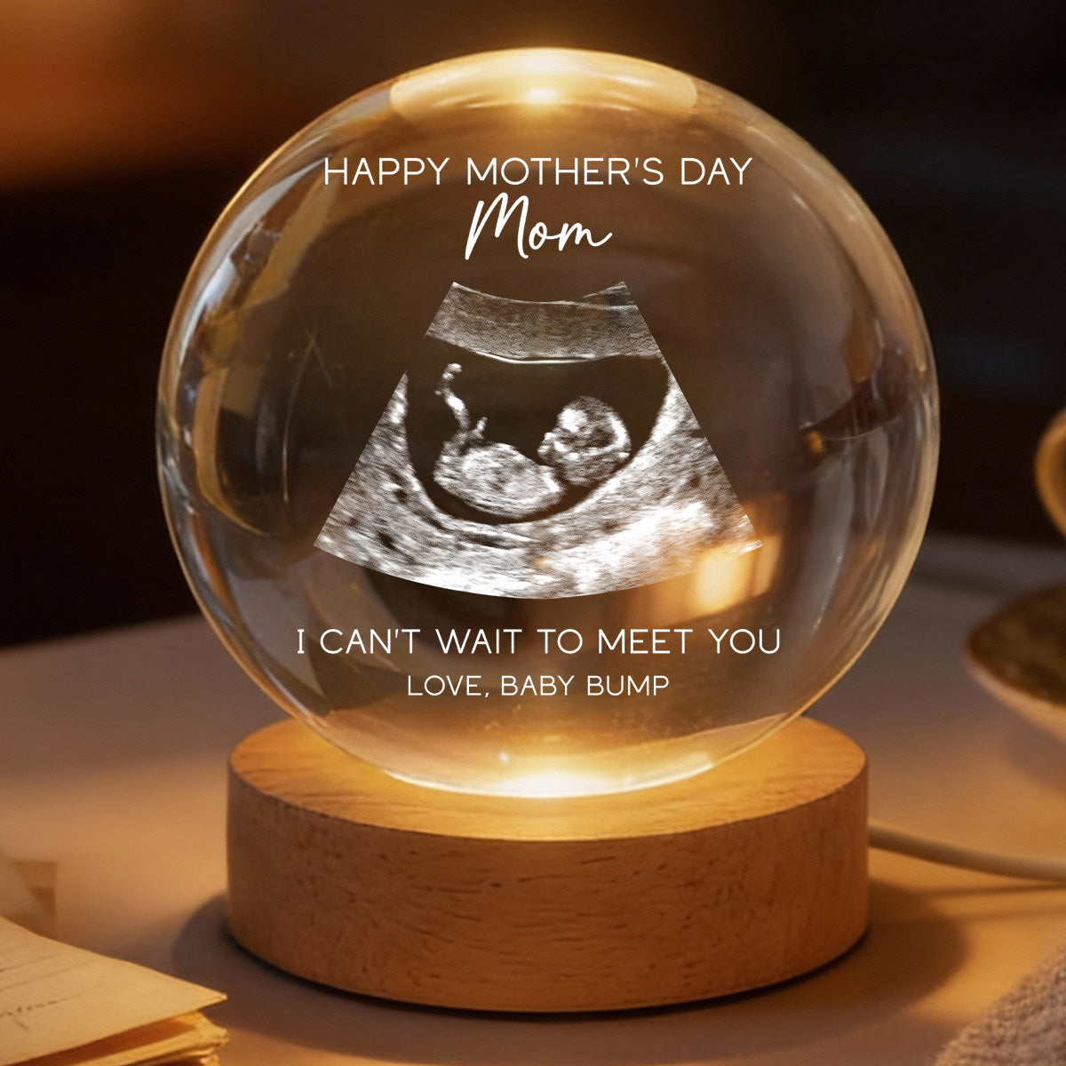Happy Mother's Day From The Bump Custom Photo - Personalized Crystal Ball LED Night Light