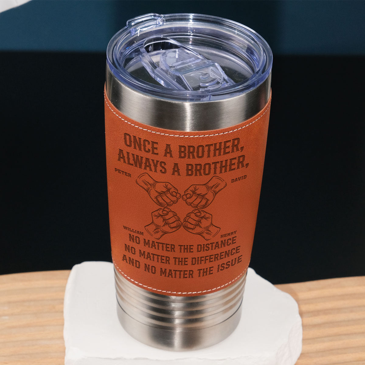 Once A Brother - Personalized Engraved Leather Tumbler - Christmas Gift For Brother