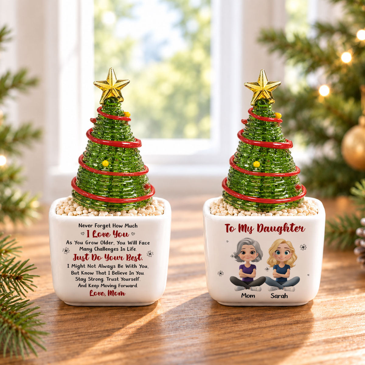 My Little Daughter - Personalized Glass Christmas Tree - Christmas Gift For Mom, Daughter