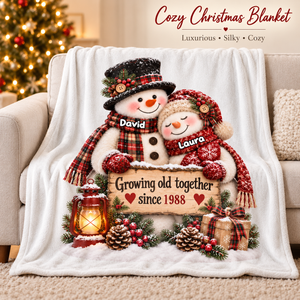Snowman Couple Hugging Growing Old Together personalized fleece blanket