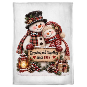Snowman Couple Hugging Growing Old Together personalized fleece blanket preview