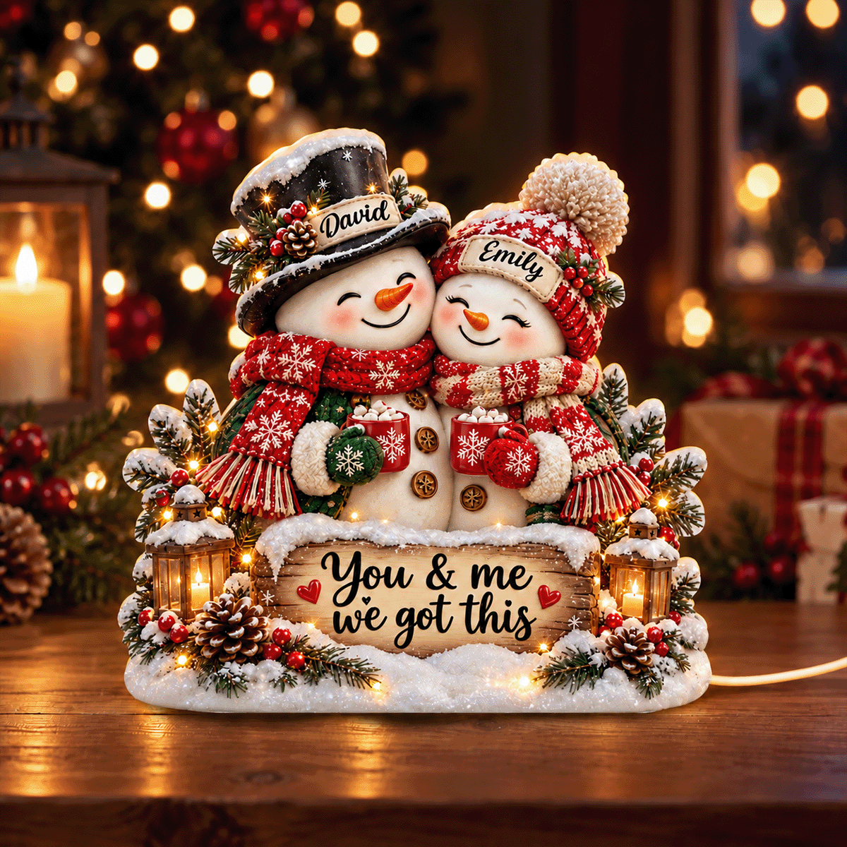 Snowman Couple Hugging personalized light box