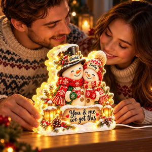Snowman Couple Hugging personalized light box