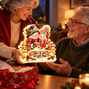 Snowman Couple Hugging personalized light box