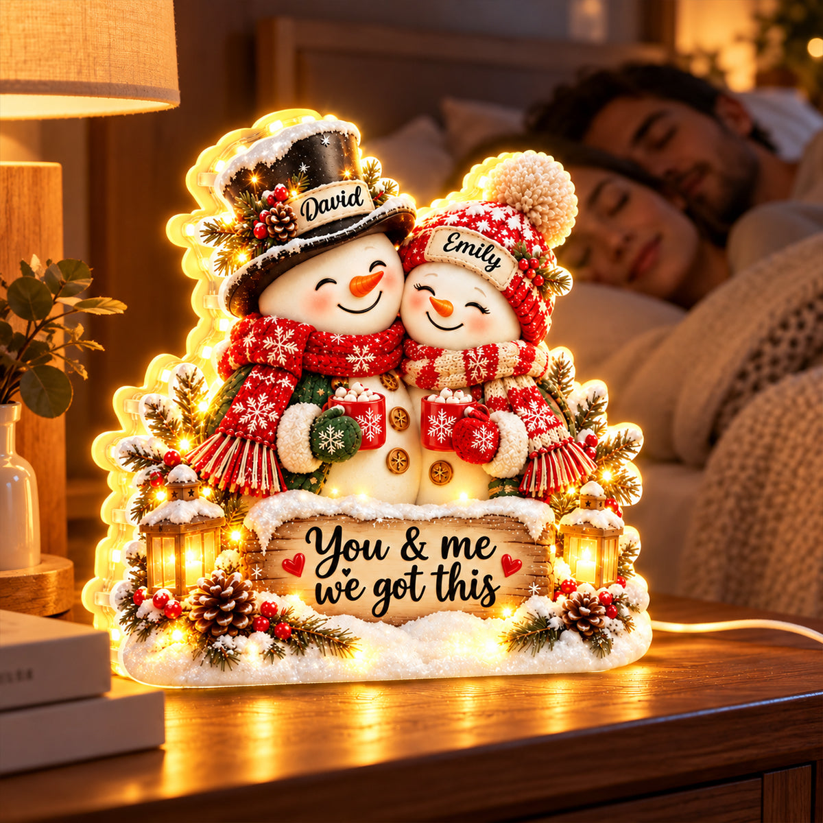 Snowman Couple Hugging personalized light box