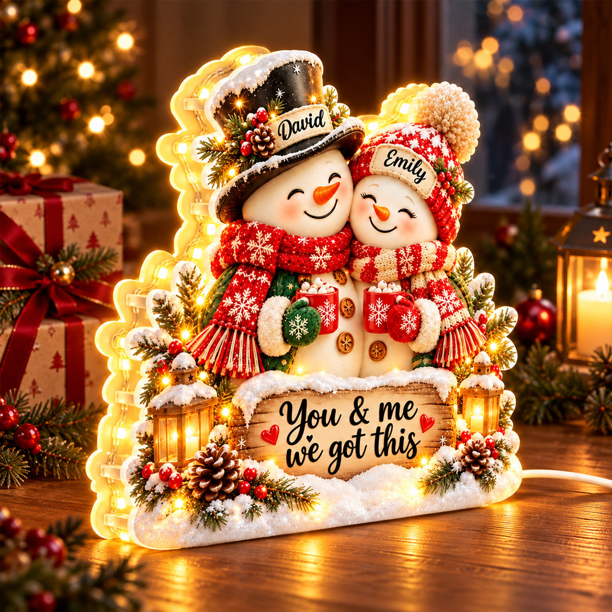 Snowman Couple Hugging personalized light box