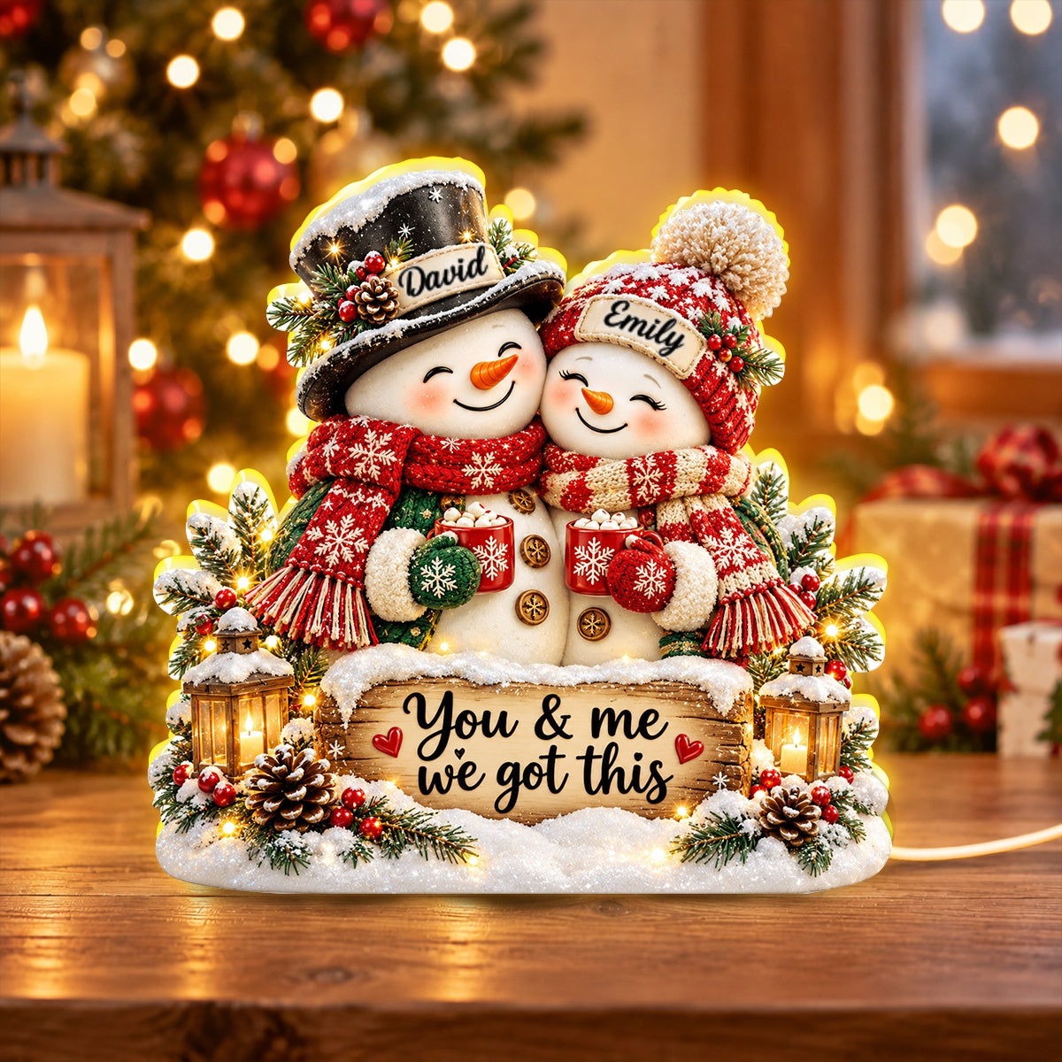 Snowman Couple Hugging personalized light box