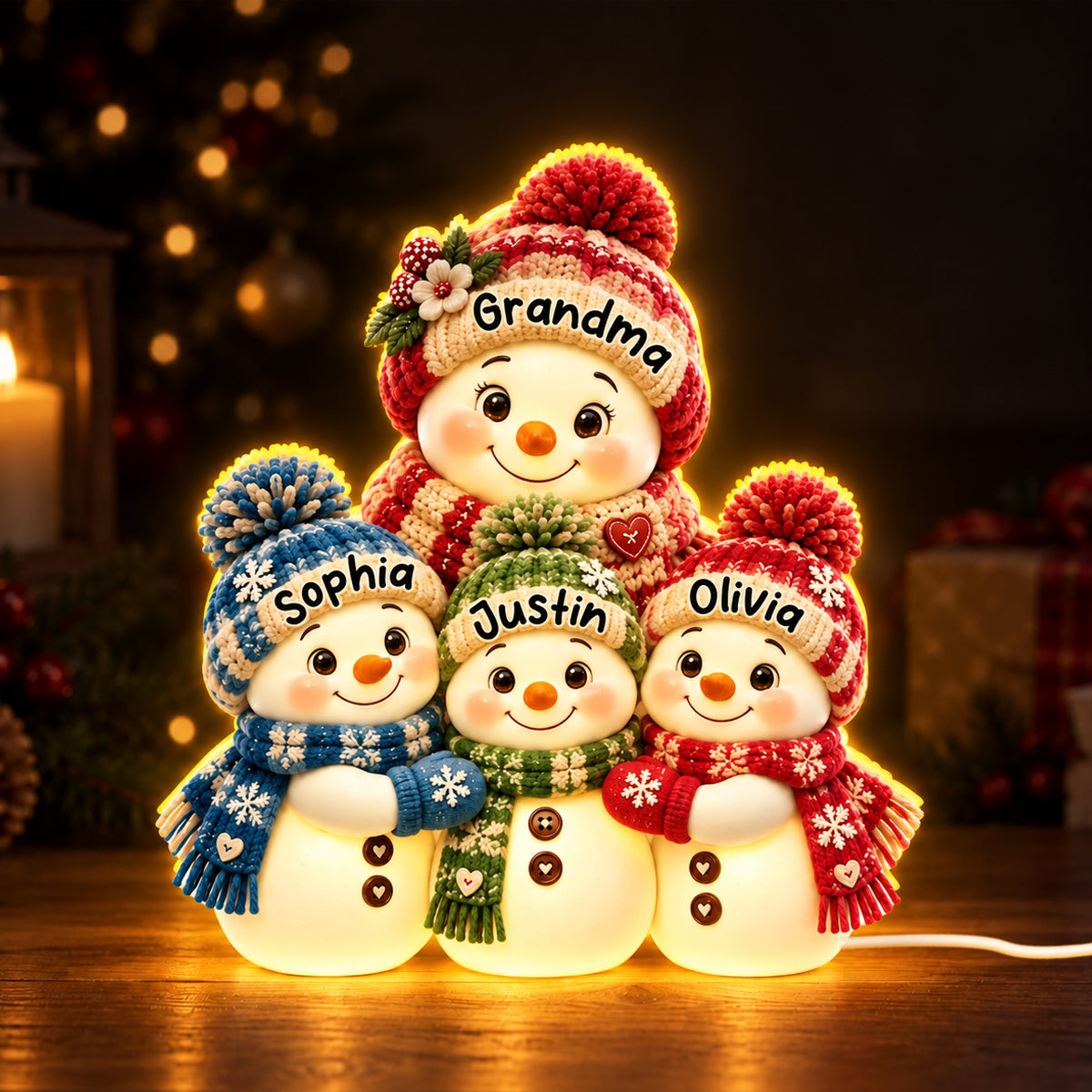 Cute Snowman Grandma Hugging Grandkids personalized light box