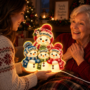 Cute Snowman Grandma Hugging Grandkids personalized light box