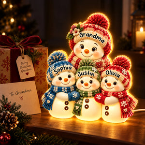 Cute Snowman Grandma Hugging Grandkids personalized light box