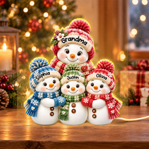 Cute Snowman Grandma Hugging Grandkids personalized light box