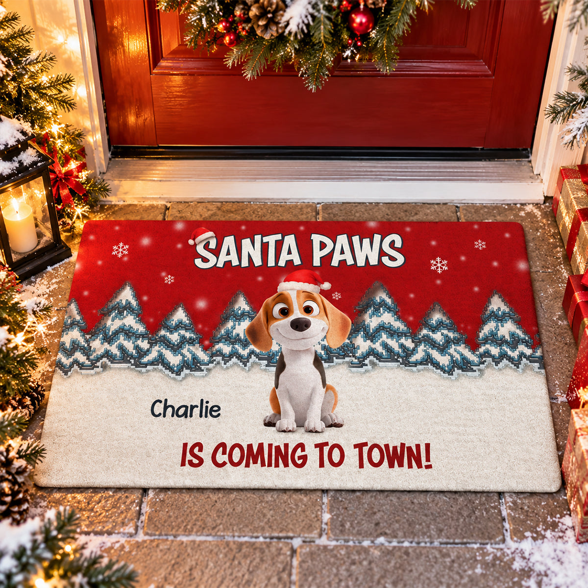 Stop Here With Us Santa personalized Christmas dog doormat