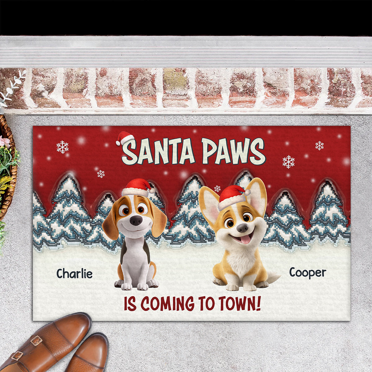 Stop Here With Us Santa personalized doormat dog options