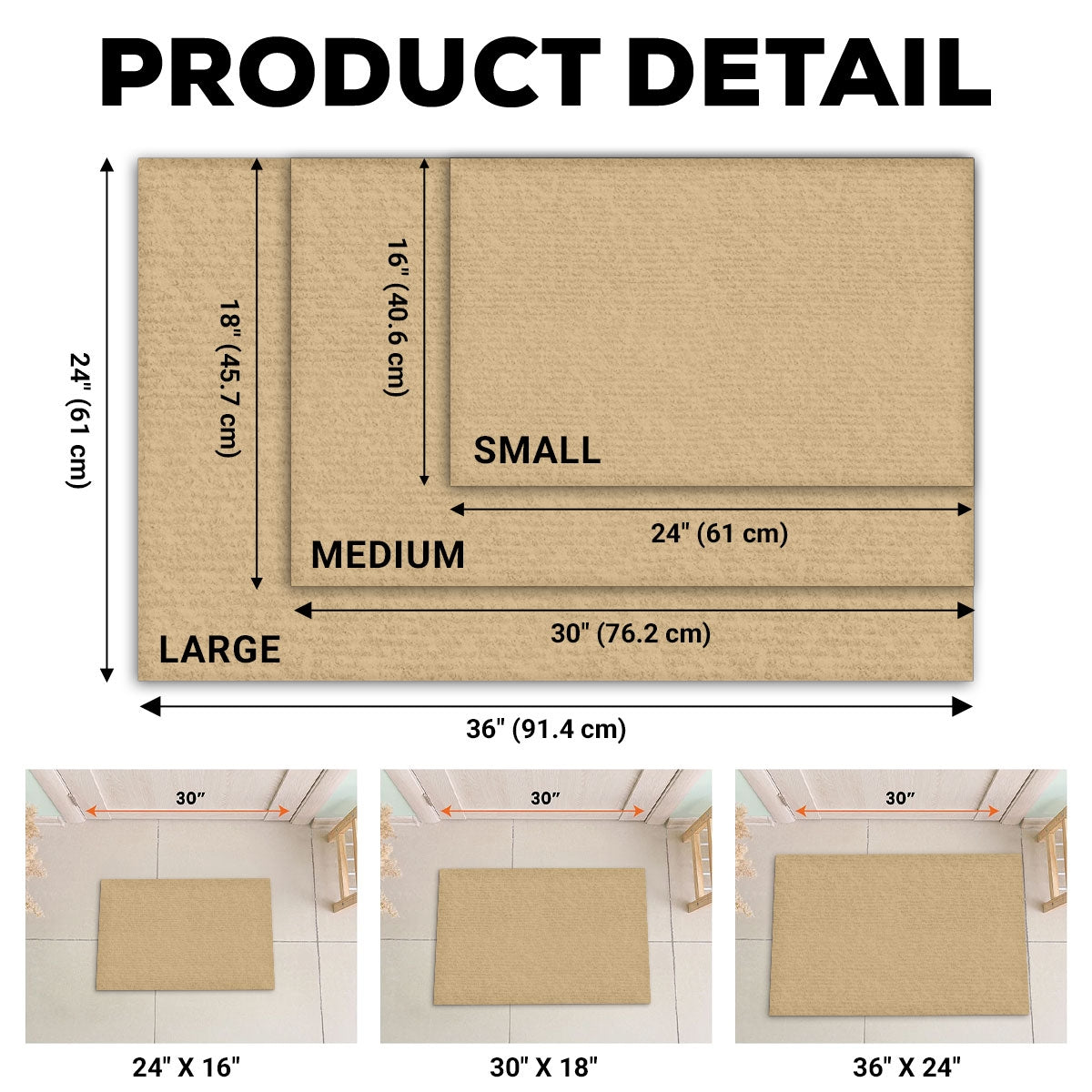 Doormat size chart and product detail