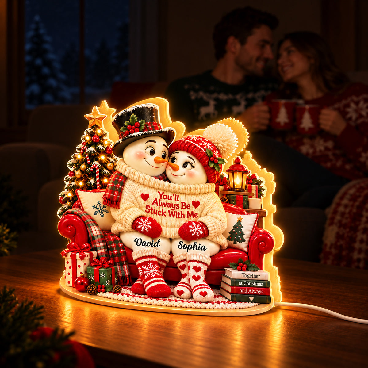 You'll Always Be Stuck With Me Snowman Couple personalized light box