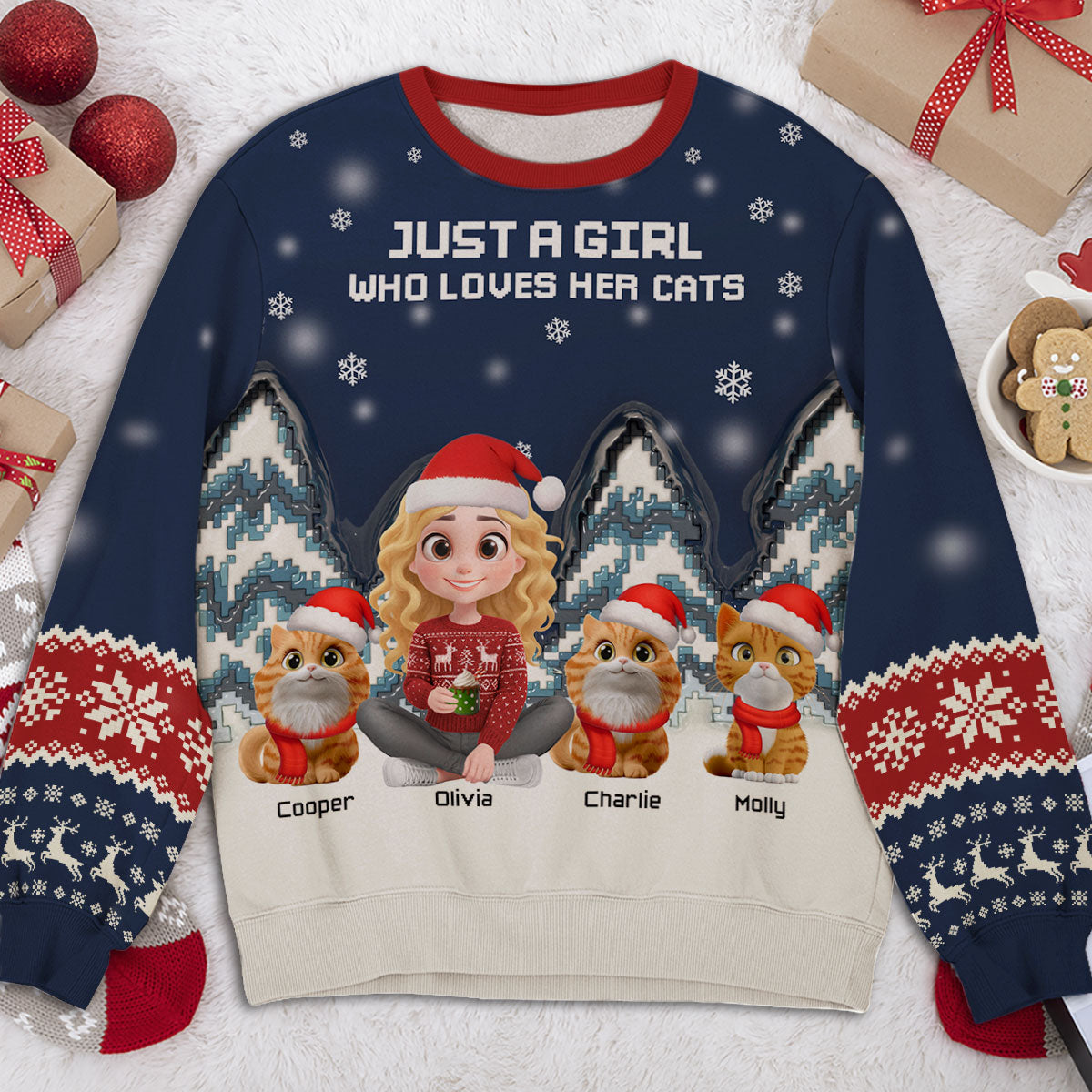 Stop Here With Us Santa Ver Cat - Personalized All-Over-Print Sweatshirt
