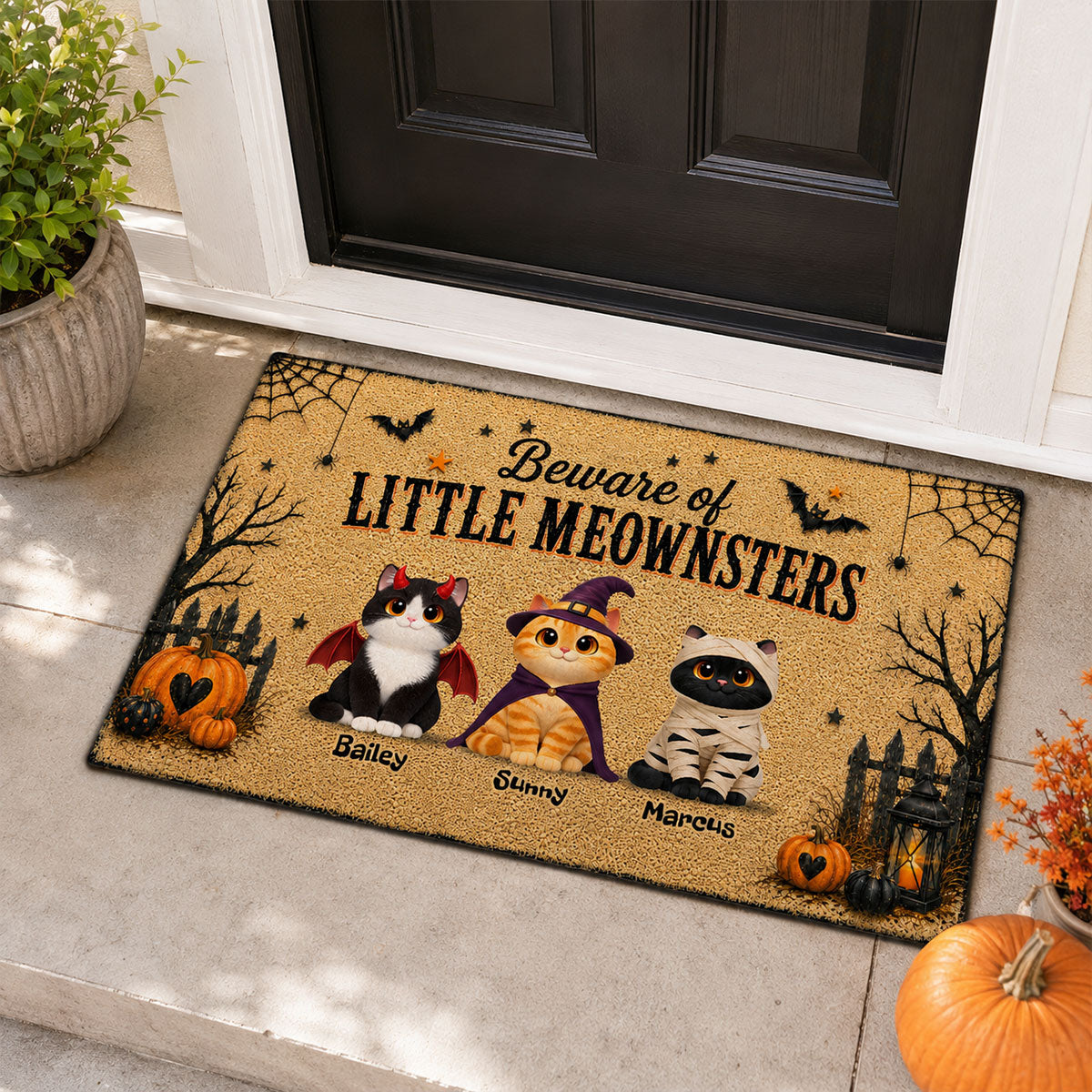 Spooky Halloween Beware of Little Cats Meownsters - Personalized Doormat - Halloween Gift For Cat Lovers, Halloween Decor