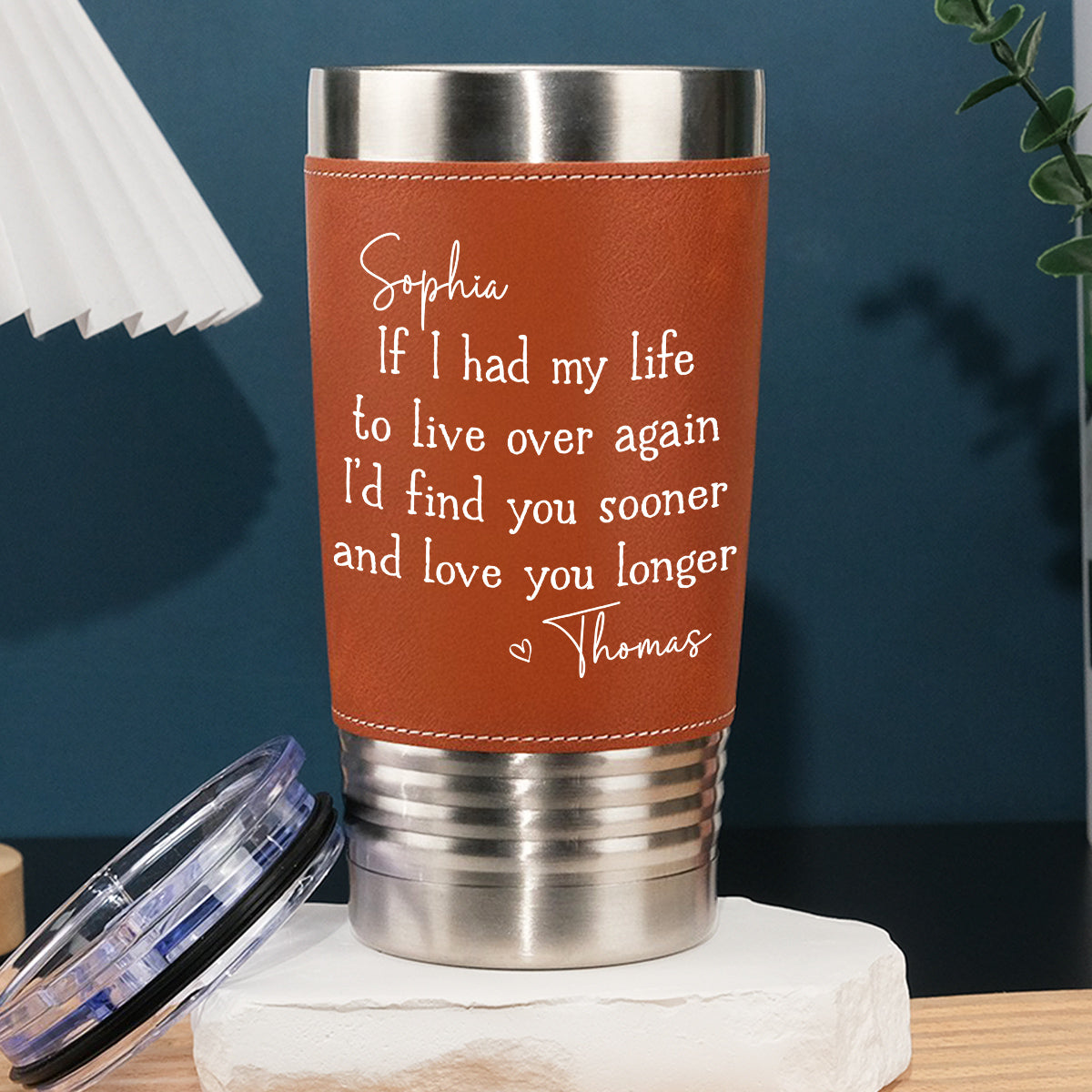 Love You Longer - Personalized Leather Tumbler - Christmas Gift For Husband