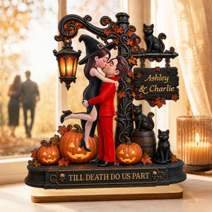 Till Death Do Us Part Kissing Couple - Personalized 2-Layered Wooden Plaque - Halloween Fall Decor for Her