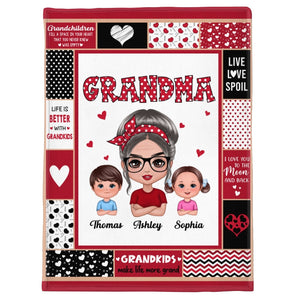 Polka Dot Pattern Grandma With Grandkids Personalized Fleece Blanket