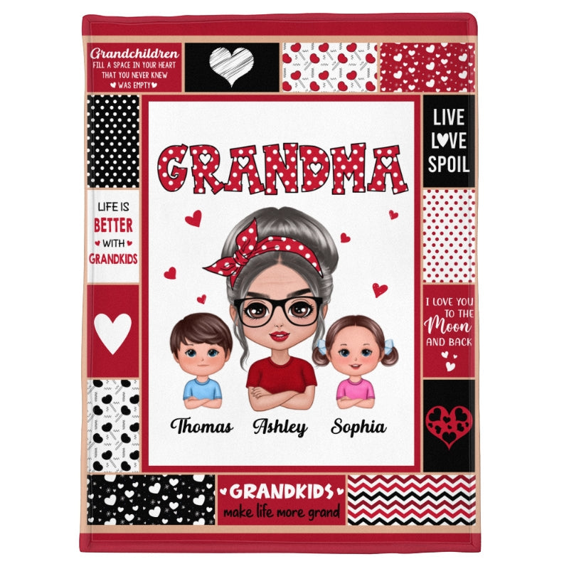 Polka Dot Pattern Grandma With Grandkids Personalized Fleece Blanket