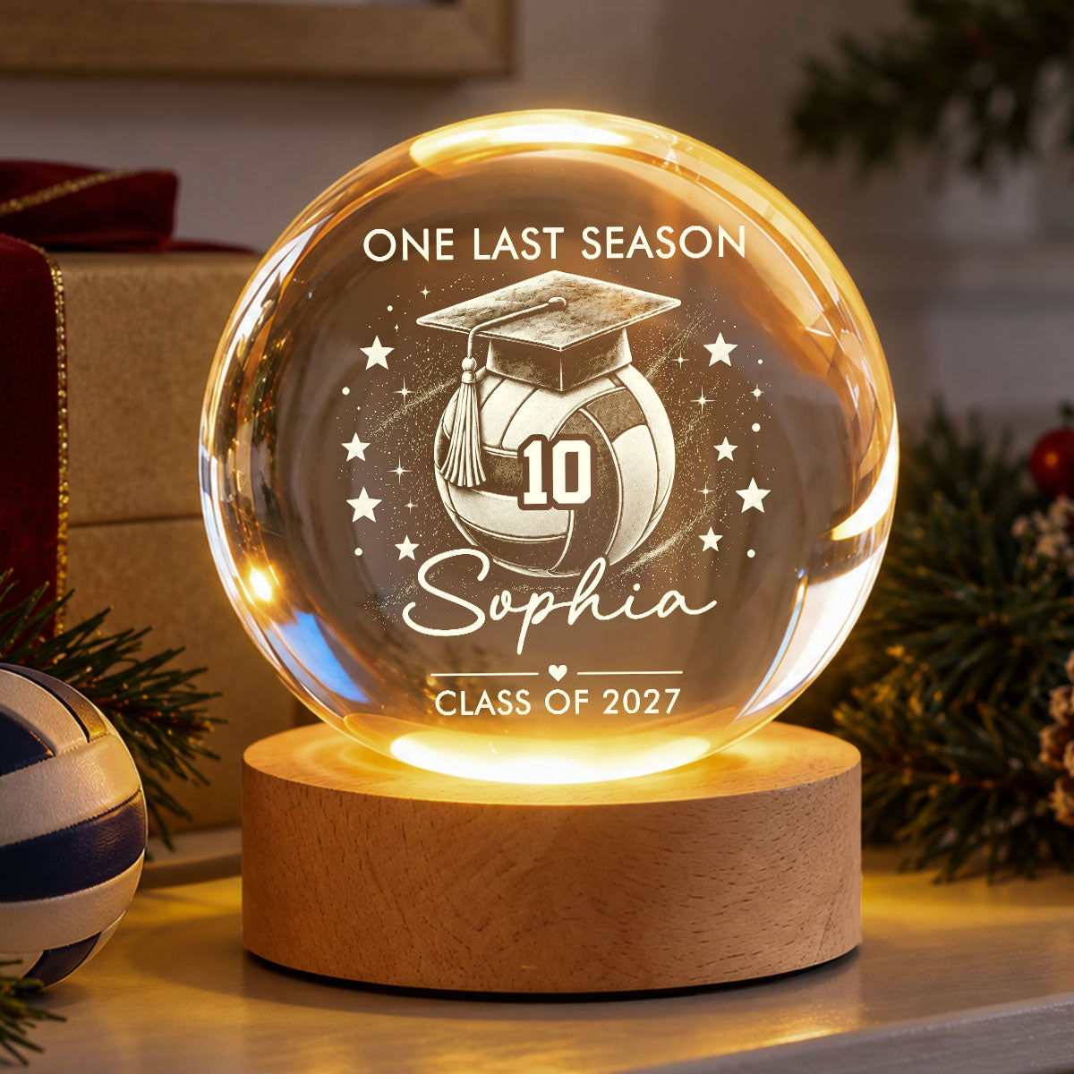 Senior Volleyball Player Graduation - Personalized Crystal Ball LED Night Light