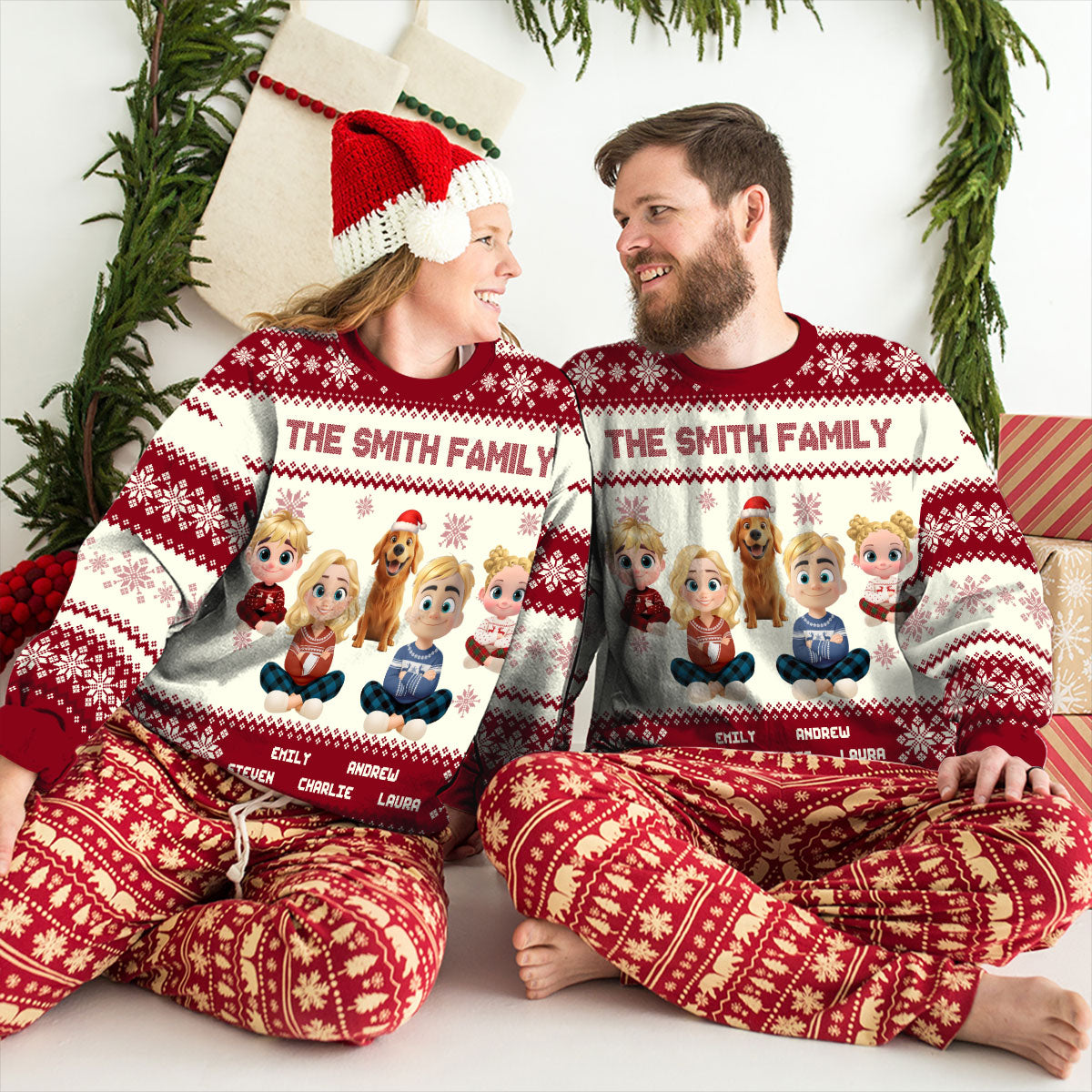 Happy Holiday Season Snowman Family - Personalized All-Over-Print Sweatshirt