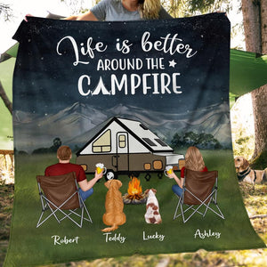 Family Couple Kid Dog Cat Camping Personalized Fleece Blanket