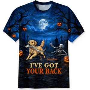 Whimsical Blue Theme I've Got Your Back Dog Stealing Backbone From Your Photo - Personalized 3D Shirt - Funny Halloween Costume For Dog Lovers