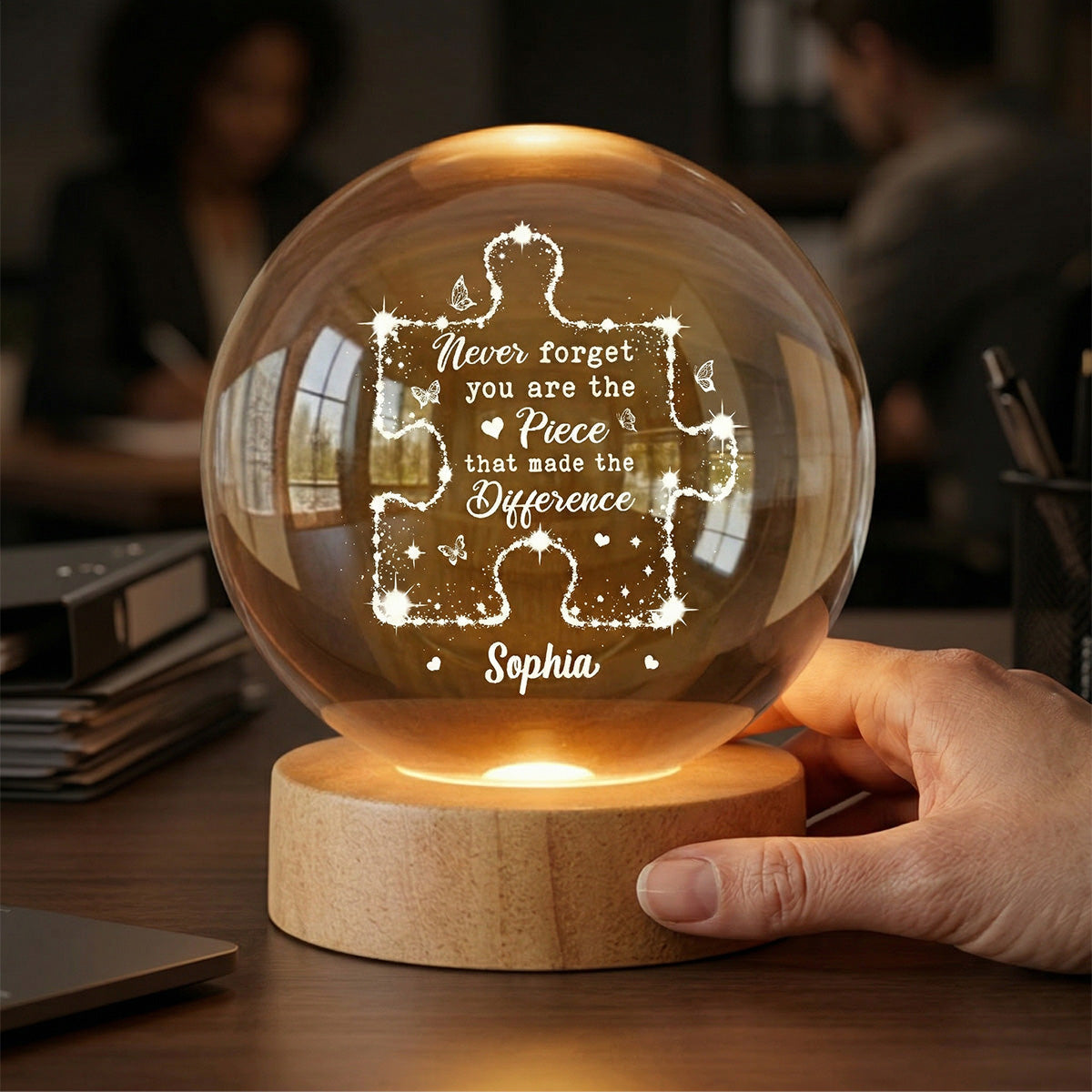 Never Forget The Difference You Make - Personalized Crystal Ball LED Night Light